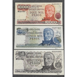 Argentina SPECIMEN, Banco Central Lot of 3 notes, 50/5.000/10.000 Pesos 1976-1983