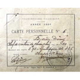 Giấy tờ Hành chính Carte Personnelle (Thẻ cá nhân)  1908