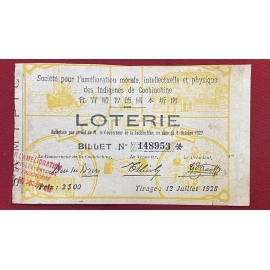 Vé số Đông Dương năm 1927- Sử dụng 3 Nước -Việt Nam - Laos - Campuchia- Indochina Lottery Ticket 192