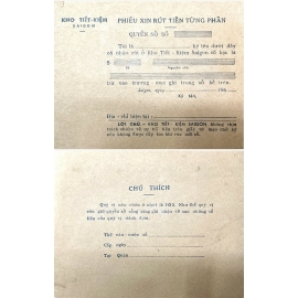 Phiếu xin rút tiền từng phần 1960 - Mục đích: Gắn với tài khoản tiền gửi có kỳ hạn hoặc không kỳ hạn