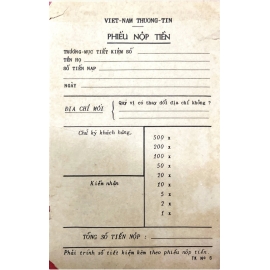 Phiếu nộp tiền Việt Nam Thương Tín 