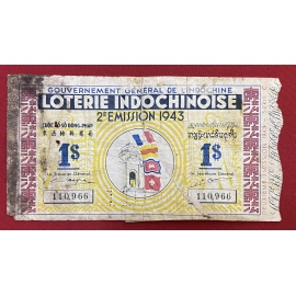 Vé số Đông Dương năm 1943- Series C - Sử dụng 3 Nước -Việt Nam - Laos - Campuchia- Indochina Lottery