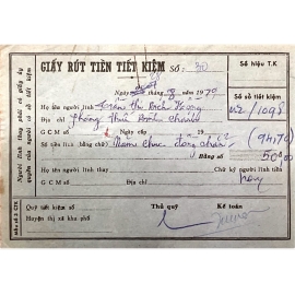 Giấy rút tiền tiết kiệm 1979 