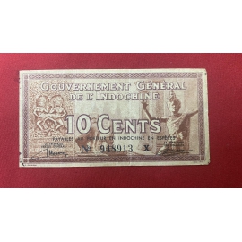 French Indochina - 10 cents 1939 - Chợ và voi - Chữ ký Henry