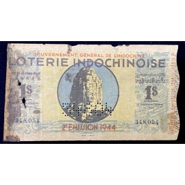 Vé số Đông Dương năm 1944 - Sử dụng 3 Nước -Việt Nam - Laos - Campuchia -Indochina lottery ticket in