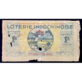 Vé số Đông Dương năm 1944 - Sử dụng 3 Nước -Việt Nam - Laos - Campuchia -Indochina lottery ticket in