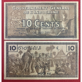 French Indochina - 10 cents 1939 - Chợ và voi - Series Khác Nhau - French Indochina - 10 cents 1939 