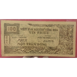 Trung Bộ - Tín Phiêu 100 Đông 1948 - lớp lót màu nâu -Vietnam Trung Bo - Credit note 100 Dong 1948 -