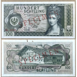 AUSTRIA SPECIMEN, 100 Schilling - Năm: 1969